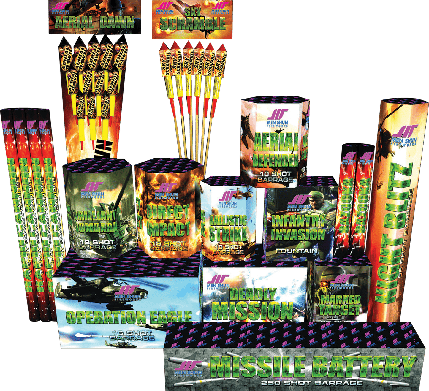Menshun Fireworks | Arms Depot 34 Piece Display Crate