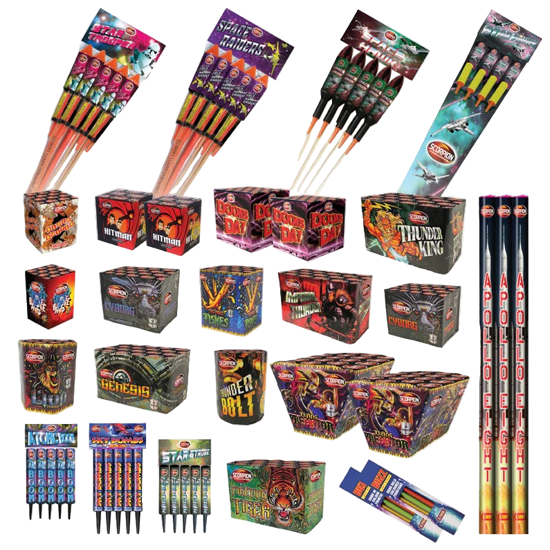 Scorpion Fireworks Party Time 64 Piece Display Crate